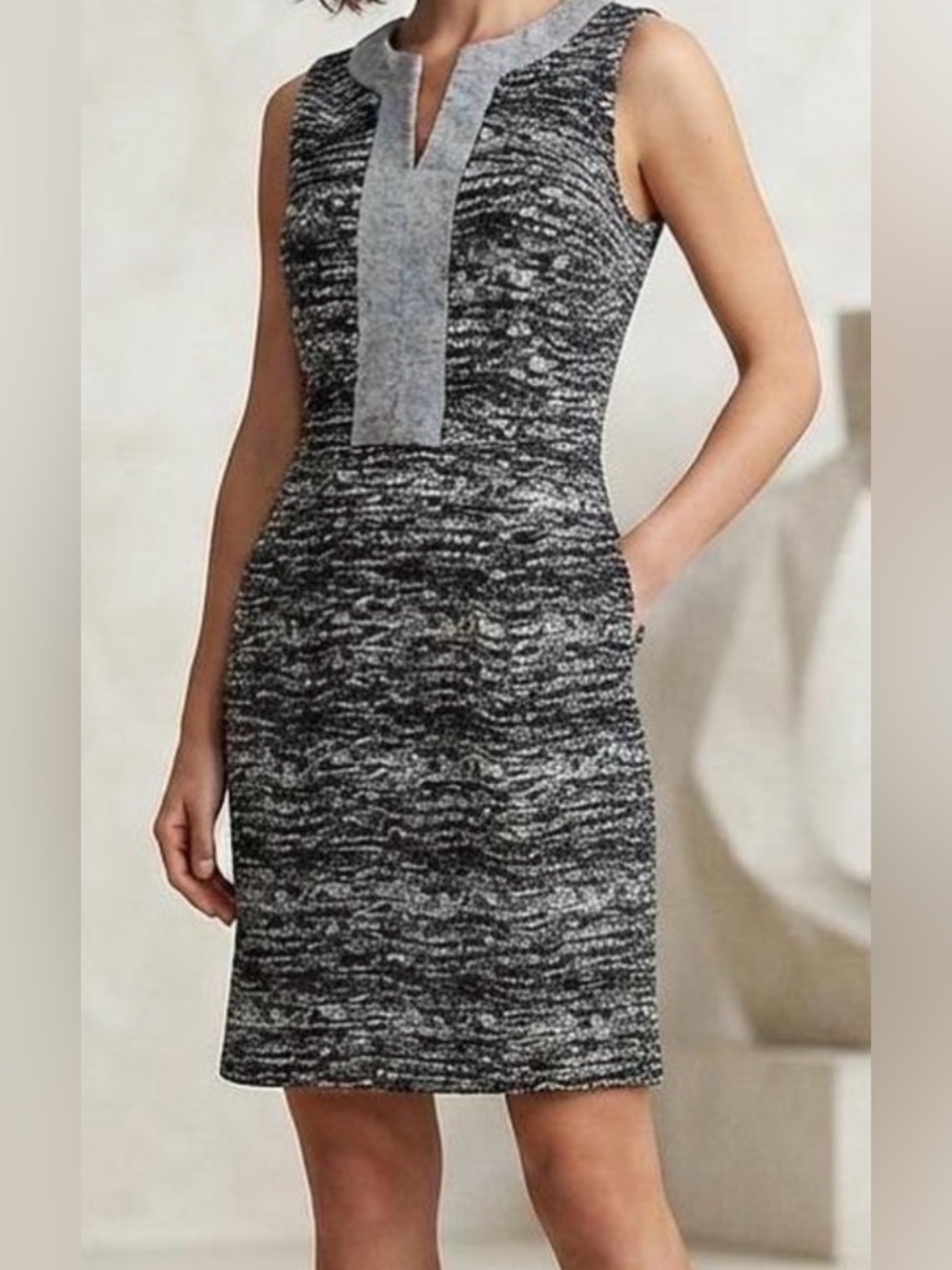 Tabitha“Tema” by Anthropology Black and Gray Sleeveless Knit Sheath Dress
